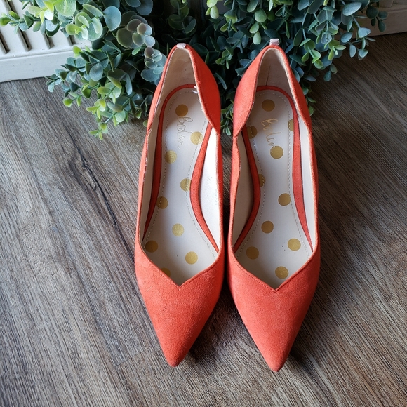 Boden Red Orange Suede Real Leather Wave Heels Women's EU 38 US 7 - Picture 3 of 9